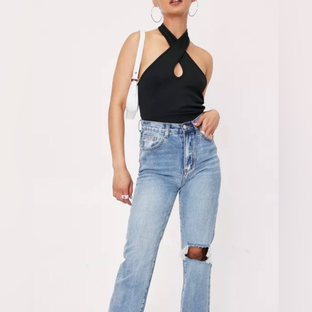2 BNWT Ribbed Crisscross Halter Bodysuit medium